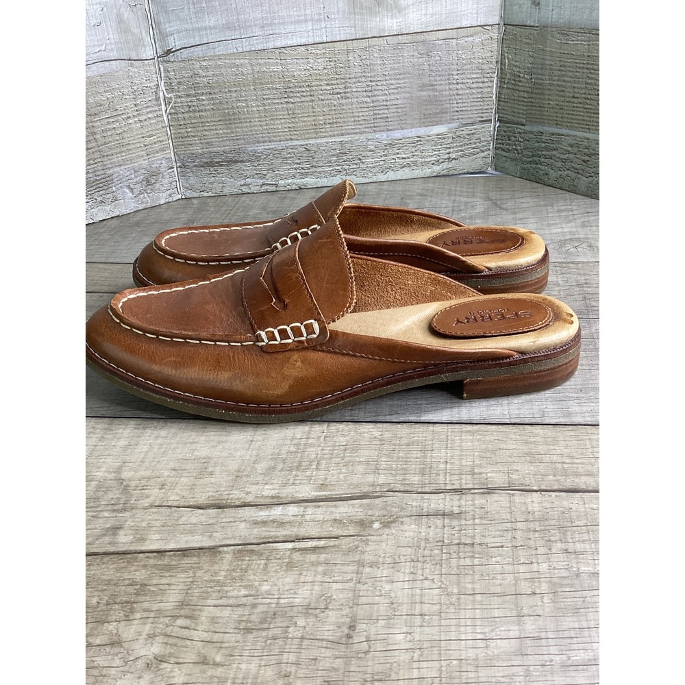 Sperry Seaport Penny Mule Tan Leather Slip On Loafer STS82555 Womens 8
